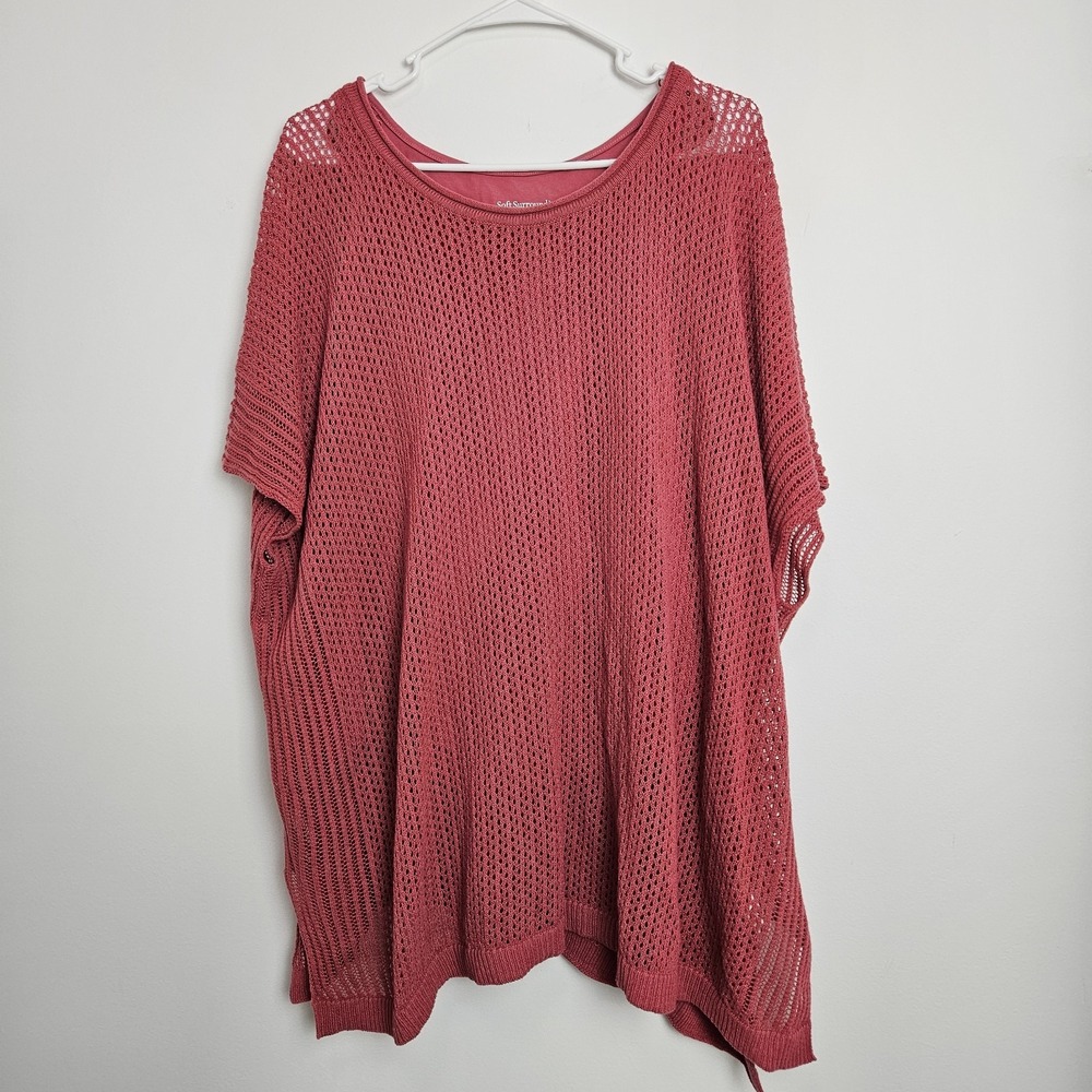 Soft Surroundings Shirt Set Sz M Linen Blend Open Knit Sweater Cotton Shell Twin